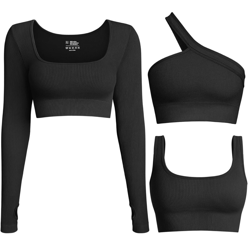 Elegant Black Ribbed crop top Trio